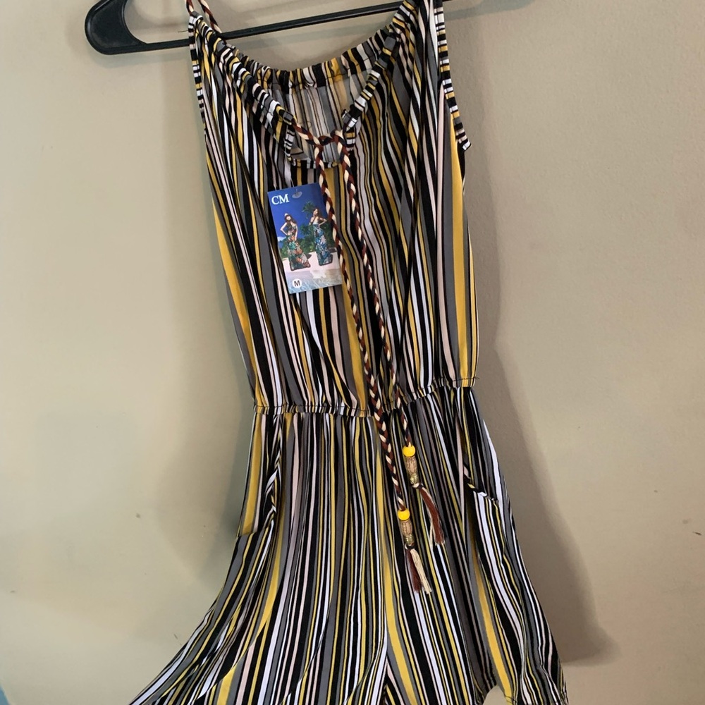 Yellow and Black Fringed Jumpsuit with Sleeveless Design